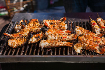 Freshly grilled giant lobsters. Lobster food festival