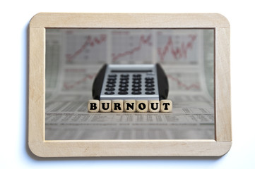burnout word built with letter cubes