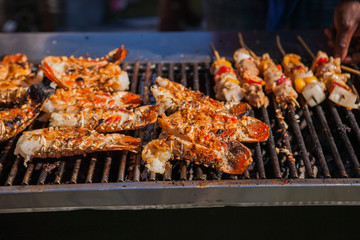 Lobsters on a grill. Lobster street food festival