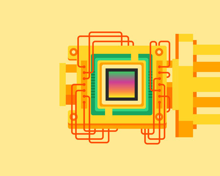 Simple and clean illustration of a quantum computer chip