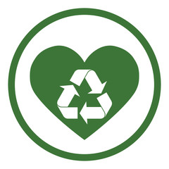 recicle sign in heart eco bio simple icon in circle