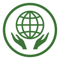 hands with globe, planet, network, eco, care icon simple in circle