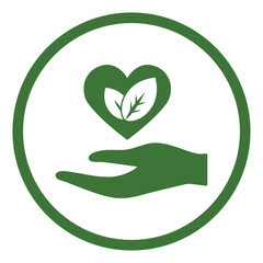 hand with plant leaf eco bio care love icon simple in circle