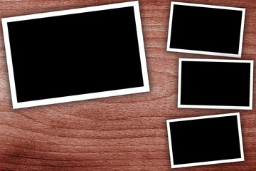 collage, empty frames on the wooden background