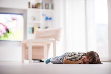 Cute little child at beautiful modern home