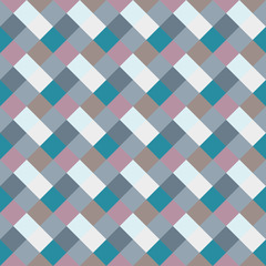 Seamless geometric checked pattern. Diagonal square, braiding, woven line background. Patchwork, rhombus, staggered texture. Blue, gray, lilac colors. Winter theme. Vector