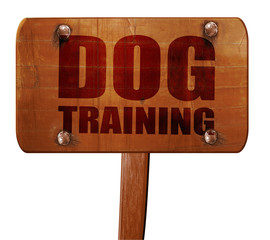 dog training, 3D rendering, text on wooden sign