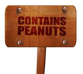 contains peanuts, 3D rendering, text on wooden sign