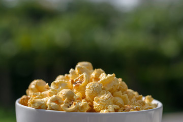 Popcorn with nature bokeh backgrpoun