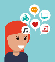 cartoon girl social media apps vector illustration eps 10