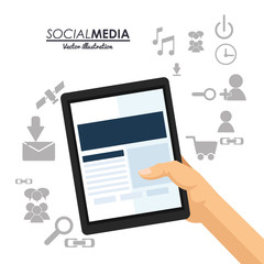 hand hold tablet social media communication vector illustration eps 10