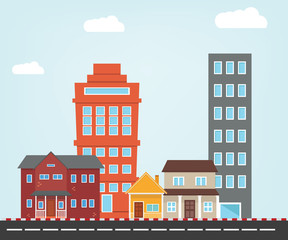 Small City vector illustration with flat style, House and building icon