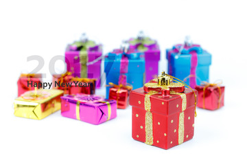 2017 Happy New year. Gift box on white back ground.