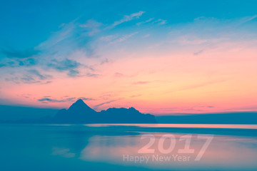 Happy New Year 2017. Natural scene beach and sea at sunrise time