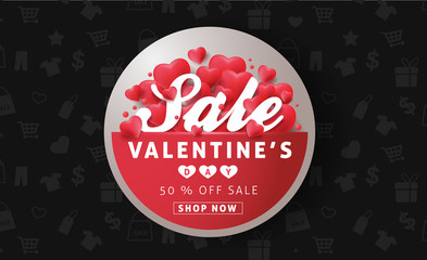 Valentines day sale background with Heart Shaped Balloons. Vector illustration.banners.Wallpaper.flyers, invitation, posters, brochure, voucher discount.