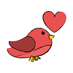 drawing pink cute bird heart loveling vector illustration eps 10