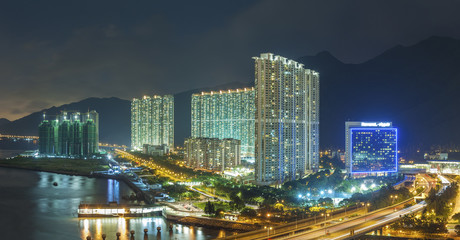 Fototapeta na wymiar Panorama od residential district in Hong Kong city at night