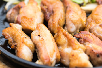 chicken steak on iron hot plate