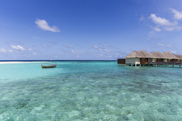 Water villas on the tropical island at maldives