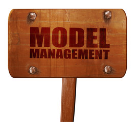 model management, 3D rendering, text on wooden sign