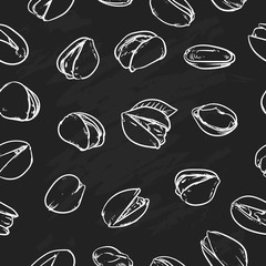 Pistachios pattern including seamless on black background. Hand