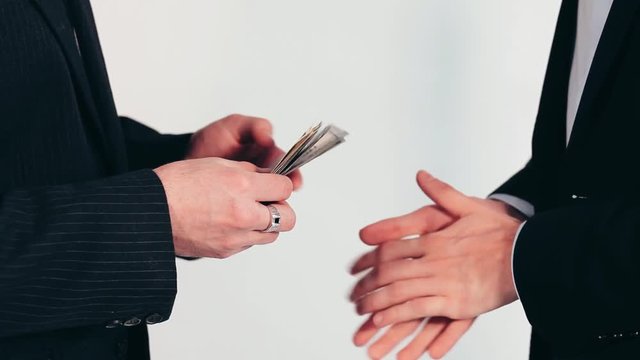 Greedy businesswoman want all money from man briber, closeup