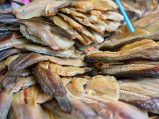 dried salted catfish put on threshing baske