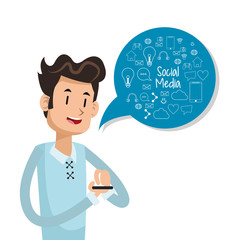 man user smartphone bubble speech social media vector illustration eps 10