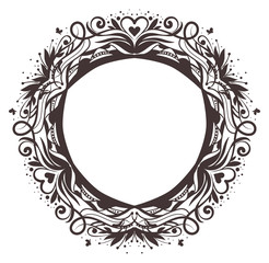 Black round floral frame ornament