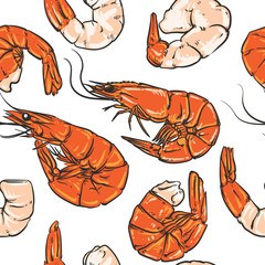 Shrimp cocktail pattern including seamless on a white background