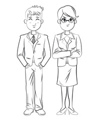 man and woman business professional team outline vector illustration eps 10