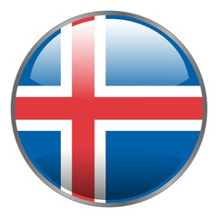Obraz premium Iceland flag. Round glossy isolated vector icon with national flag of iceland on white background.