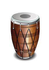 Punjabi drum called Dhol. Musical instrument. The drum in the Indian style. Realistic vector illustration isolated on white background