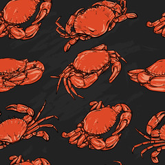 crab pattern including seamless on black background. Hand drawn © THANIT