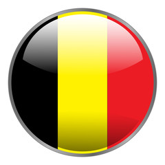 Belgium flag. Round glossy isolated vector icon with national flag of Belgium on white background.