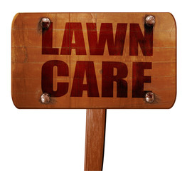lawn care, 3D rendering, text on wooden sign