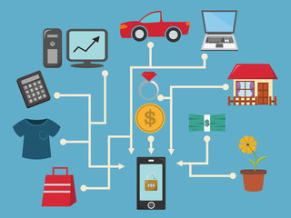 buying and shopping online with icon vector