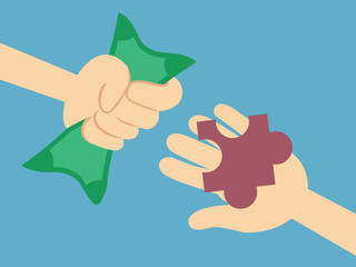 Hand holding money dollars. Financial and business concept. vect