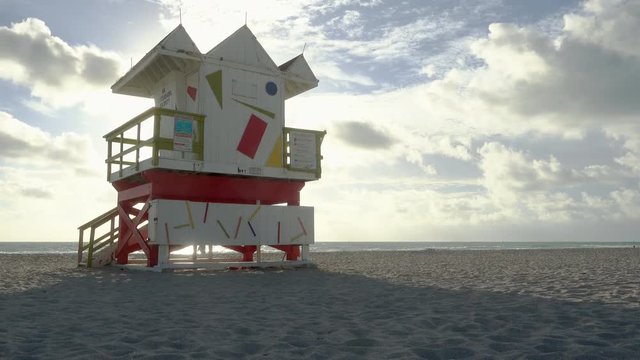 Miami South Beach Sunrise Grand Lighting - Art Deco Lifeguard Hut White Multiple Colors Geometric Patterns