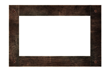 Wooden frame with rusty nails, isolated on white background