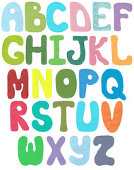 Set of multicolored English capital letters, hand-painted with a