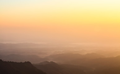 Sunlight in the morning over The sea of mist around the mountain