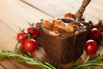 goulash with pieces of meat