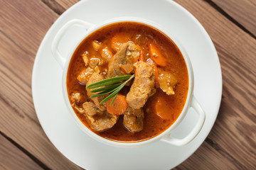 goulash with pieces of meat