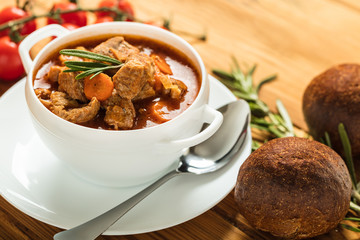 goulash with pieces of meat