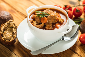 goulash with pieces of meat