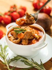 goulash with pieces of meat
