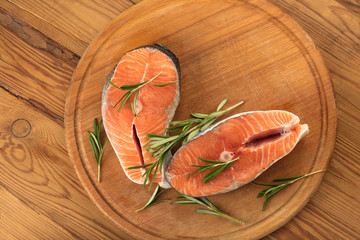 Steaks of red fish salmon