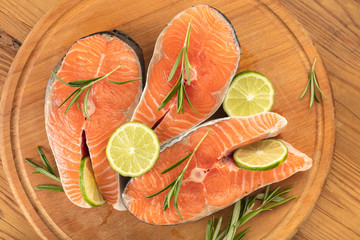 Steaks of red fish salmon