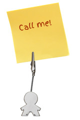 Man Figure Business Card Holder with yellow paper note Call me